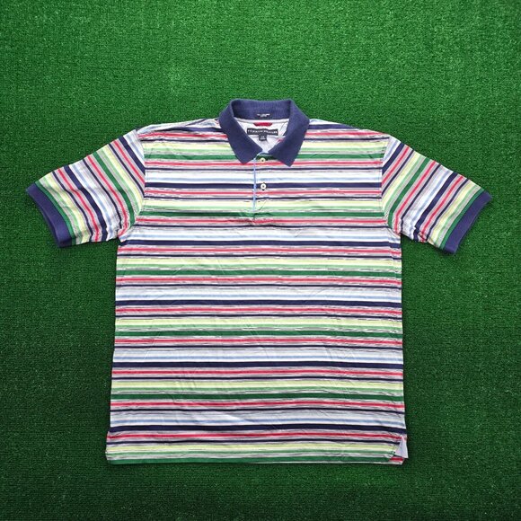 Tommy Hilfiger Polo Shirt Mens Large Multicolor Striped Short Sleeve Preppy Golf - Picture 1 of 6